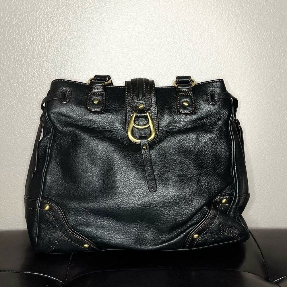 Etienne Aigner Vintage Shoulder Bag Handbag Black Leather Purse Gold Buckle​​​ - Picture 2 of 12
